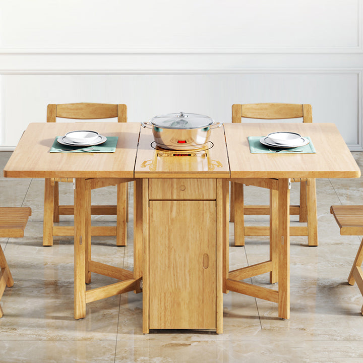 Mid-Century Modern Dining Table Rectangle Solid Wood Drop-Leaf Dining Table for Home Use