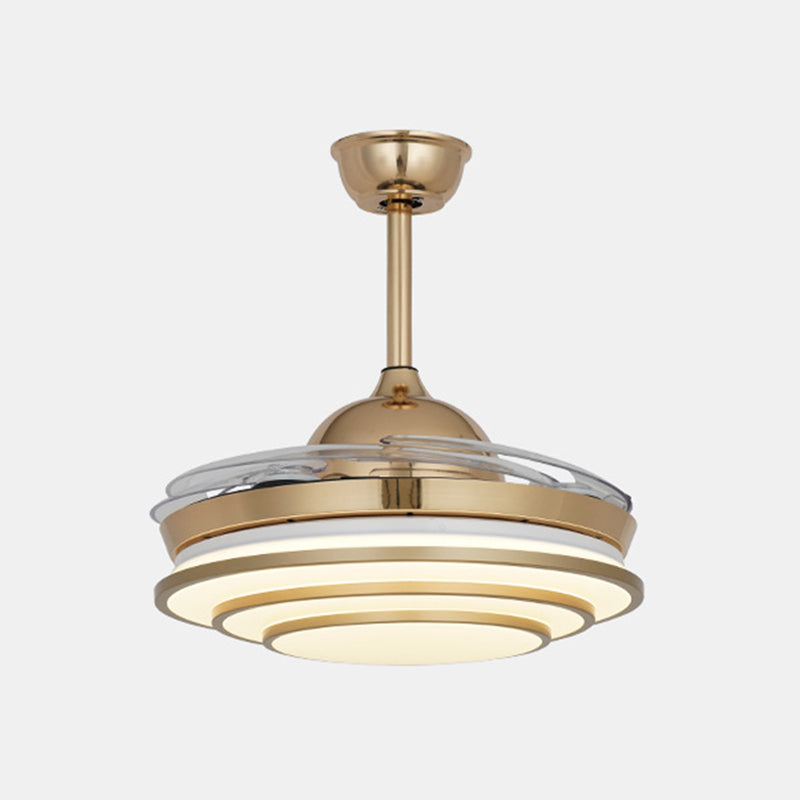 Luce alla ventola del cerchio minimalismo LED METALE 4 LAME CONDARE CHILDE SEMI FLUSH MONTO APPLICATORE IN GOLD per soggiorno, larghezza 42 "