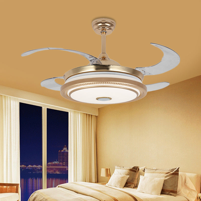 42 "brede LED -ringventilator Lamp Minimalistisch goud metalen semi -montage verlichting met 4 messen voor slaapkamer, op afstand/wandbesturing/afstandsbediening en wandregeling