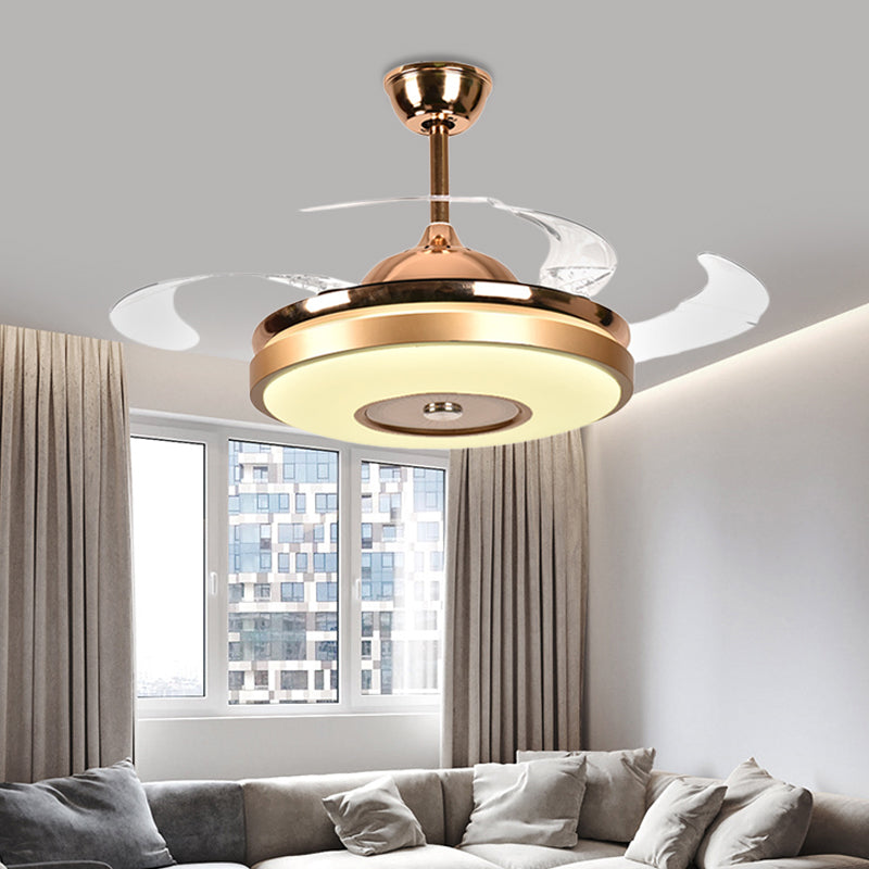 Ring woonkamer ventilatorverlichting eenvoudige acryl LED Gold semi-flush montage plafondlicht met 4 heldere messen, 36 "/42" breed