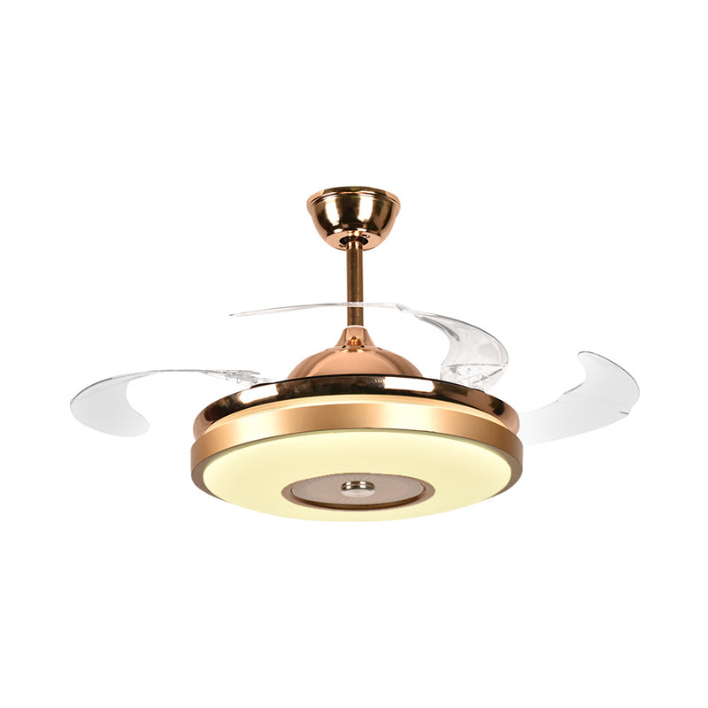 Ring woonkamer ventilatorverlichting eenvoudige acryl LED Gold semi-flush montage plafondlicht met 4 heldere messen, 36 "/42" breed