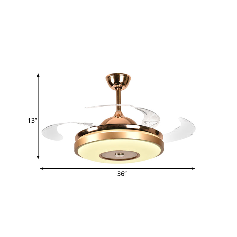 Ring woonkamer ventilatorverlichting eenvoudige acryl LED Gold semi-flush montage plafondlicht met 4 heldere messen, 36 "/42" breed