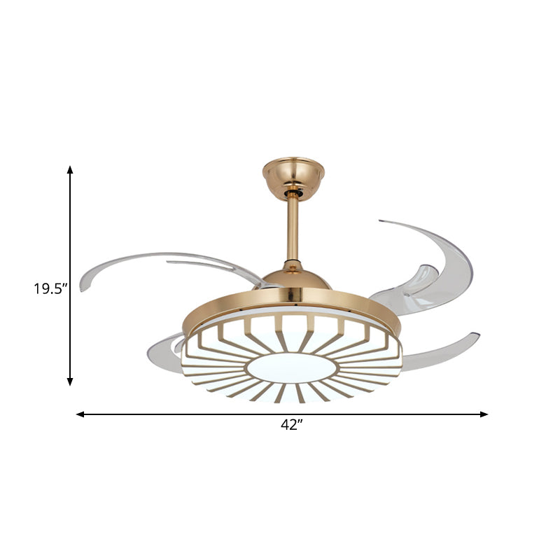 Goldene LED Deckenlüfter Licht Einfachheit Acrylkreis 4 klare Klingen Halbflush Mount Lighting für Restaurant, 42 "breit