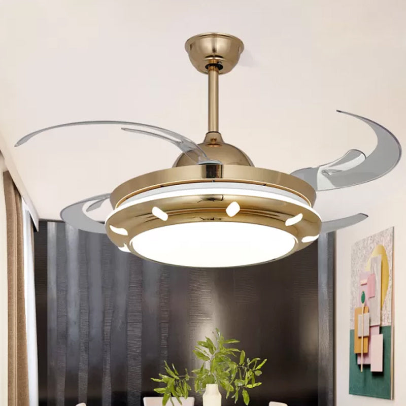 42 "brede acrylgouden plafondventilator Lamp cirkelvormige LED Moderne semi -spoelinglicht voor woonkamer, 4 heldere messen