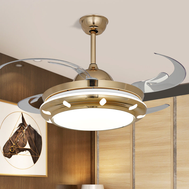 42 "brede acrylgouden plafondventilator Lamp cirkelvormige LED Moderne semi -spoelinglicht voor woonkamer, 4 heldere messen