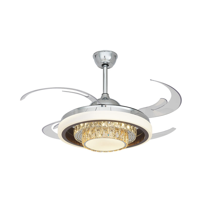 LED Metall Hanging Lüfter leichte moderne silberne runde Wohnzimmer Halbflush -Decke mit 4 klaren Klingen, 42 "W.