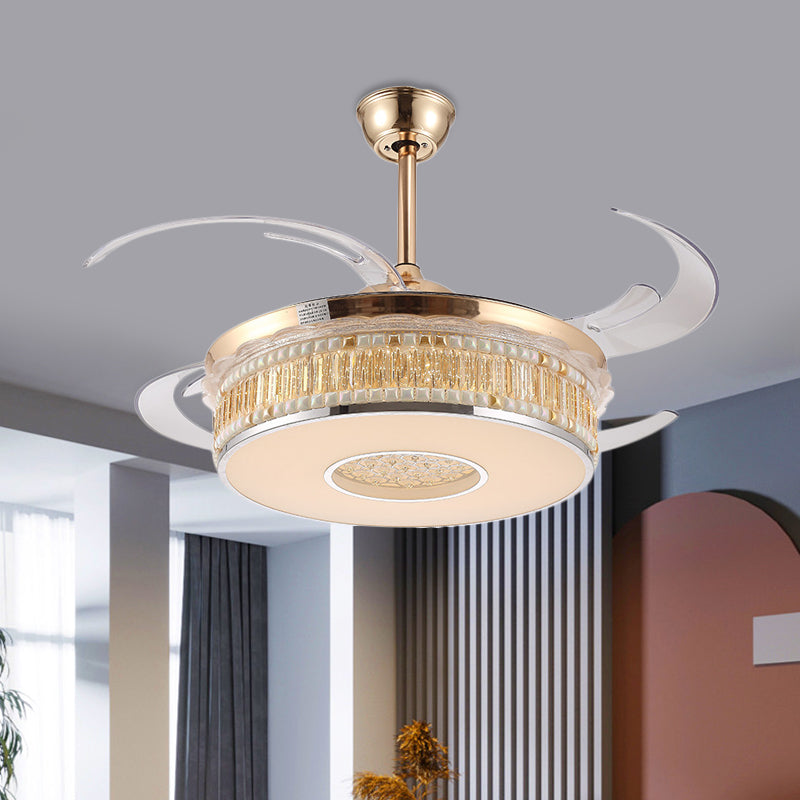 Gouden cirkelvormige hangventilator verlichting metalen led slaapkamer semi -spoelmontage plafondlicht met 4 heldere messen, 42 "breedte