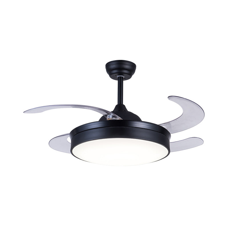 Acrylcirkel hanger ventilator licht eigentijdse led 42 "w slaapkamer 4 heldere messen semi -spoelmontage verlichting in zwart, op afstand/muurbediening/afstandsbediening en muurregeling