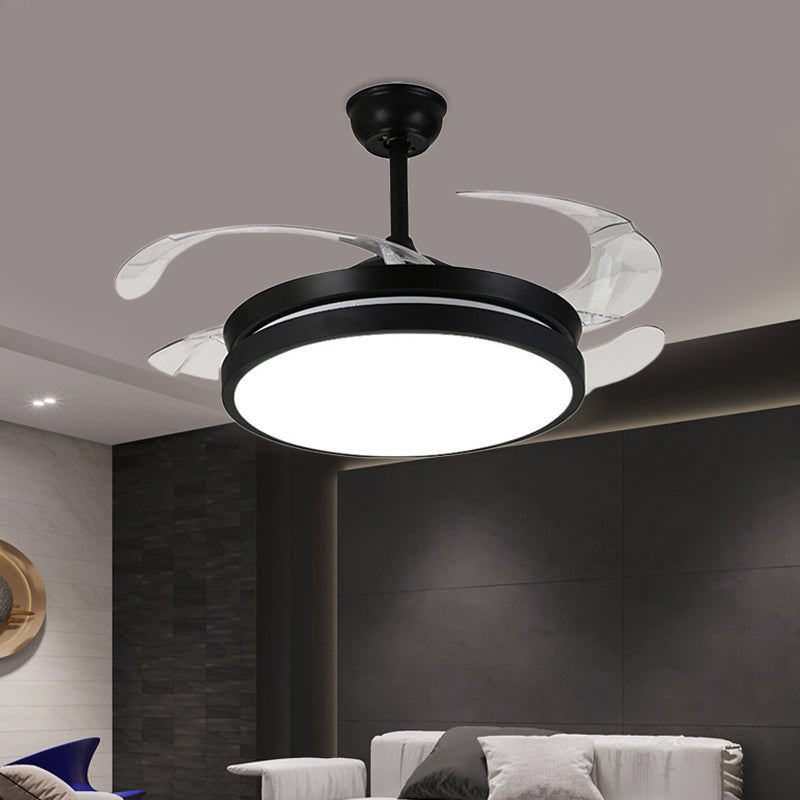 Hedendaagse ronde hangerse ventilatorlamp LED METAL 5 DUIDE BLADES SEMI VLOBEL LIMMTER IN ZWART VOOR LIDE ROOM, 42 "W