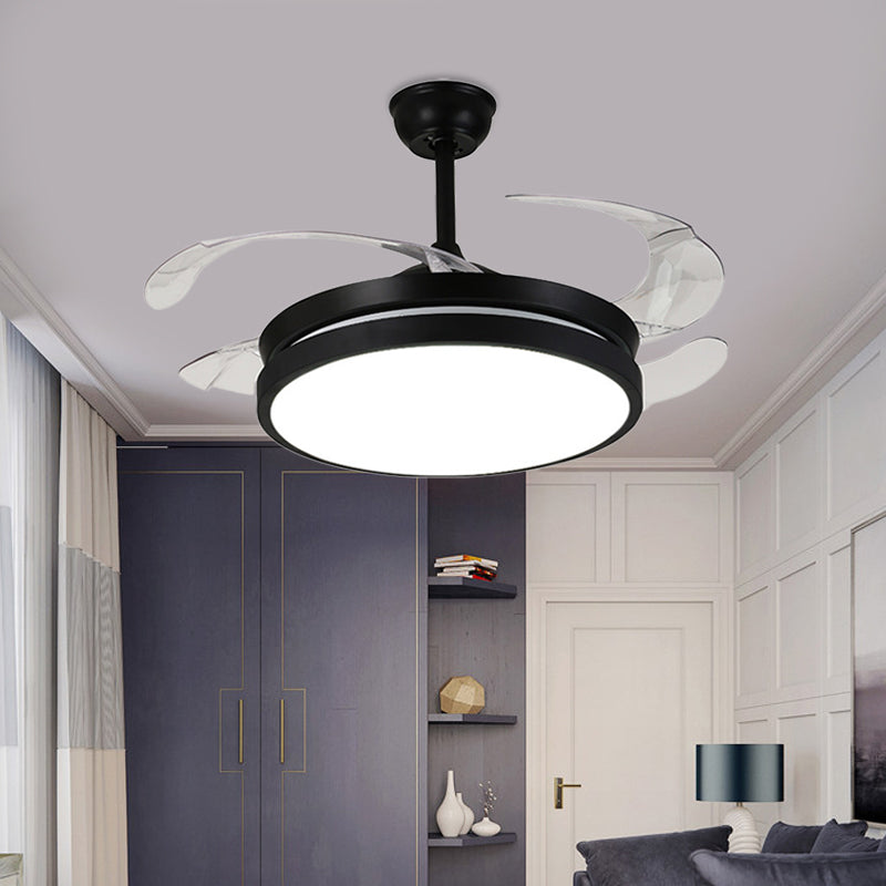 Hedendaagse ronde hangerse ventilatorlamp LED METAL 5 DUIDE BLADES SEMI VLOBEL LIMMTER IN ZWART VOOR LIDE ROOM, 42 "W
