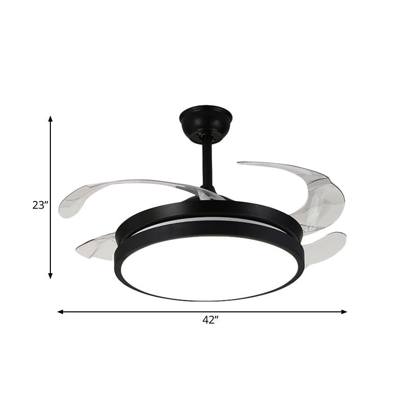 Hedendaagse ronde hangerse ventilatorlamp LED METAL 5 DUIDE BLADES SEMI VLOBEL LIMMTER IN ZWART VOOR LIDE ROOM, 42 "W