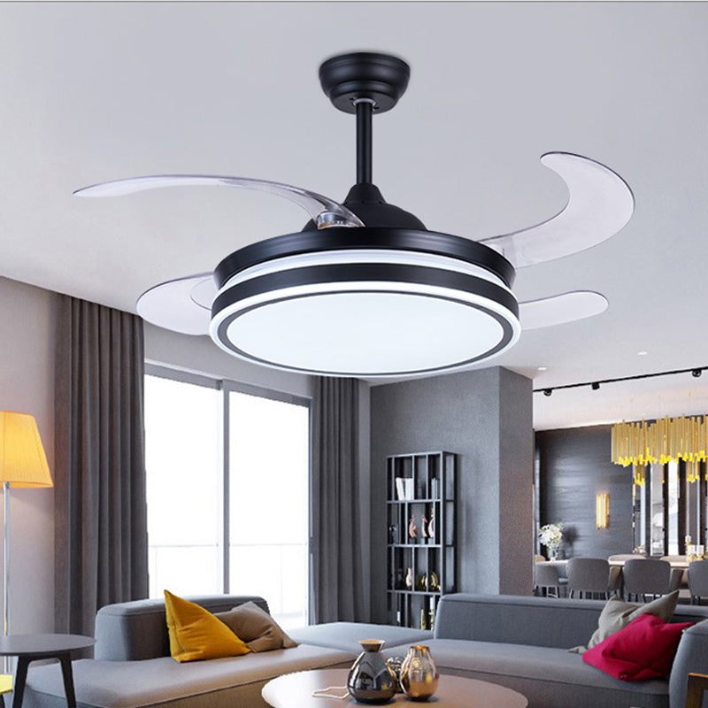 36 "W LED LED Accensione della ventola a ciondolo moderno Circle Metal 4 Blade Semi Flush Aitura del soffitto in nero, Remoto/Controllo a parete/Remoto e Controllo della parete