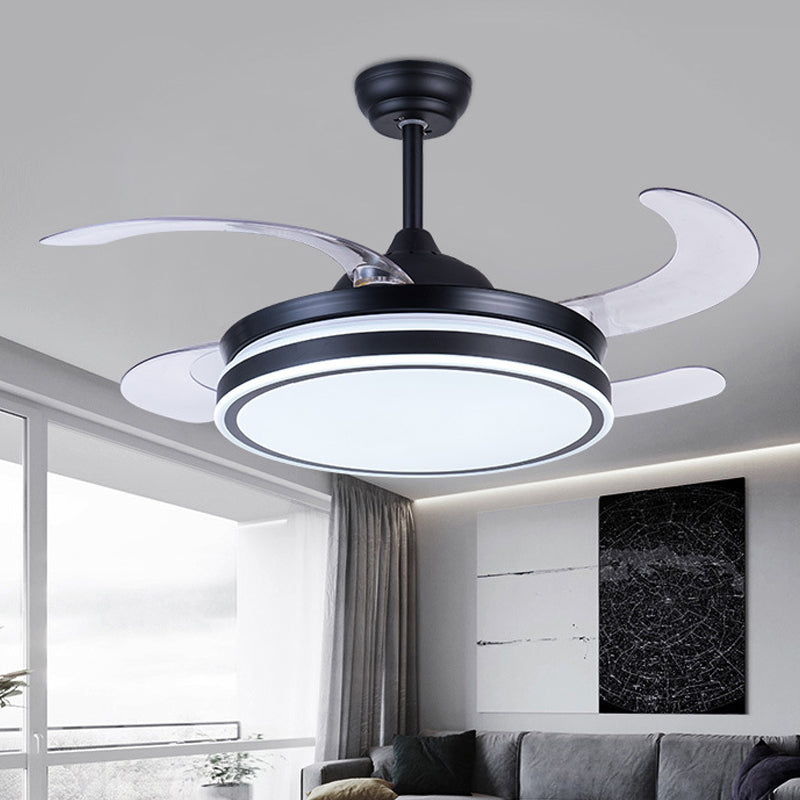 36 "W LED LED Accensione della ventola a ciondolo moderno Circle Metal 4 Blade Semi Flush Aitura del soffitto in nero, Remoto/Controllo a parete/Remoto e Controllo della parete