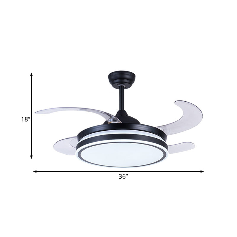 36 "W LED LED Accensione della ventola a ciondolo moderno Circle Metal 4 Blade Semi Flush Aitura del soffitto in nero, Remoto/Controllo a parete/Remoto e Controllo della parete