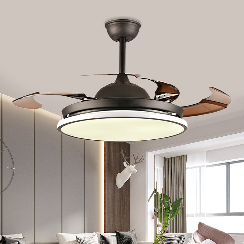 36 "/42" W Ring Acryl Ventilatorverlichting Hedendaagse LED Slaapkamer Semi -spoeling Montage plafondarmatuur in zwart, 4 bruine messen