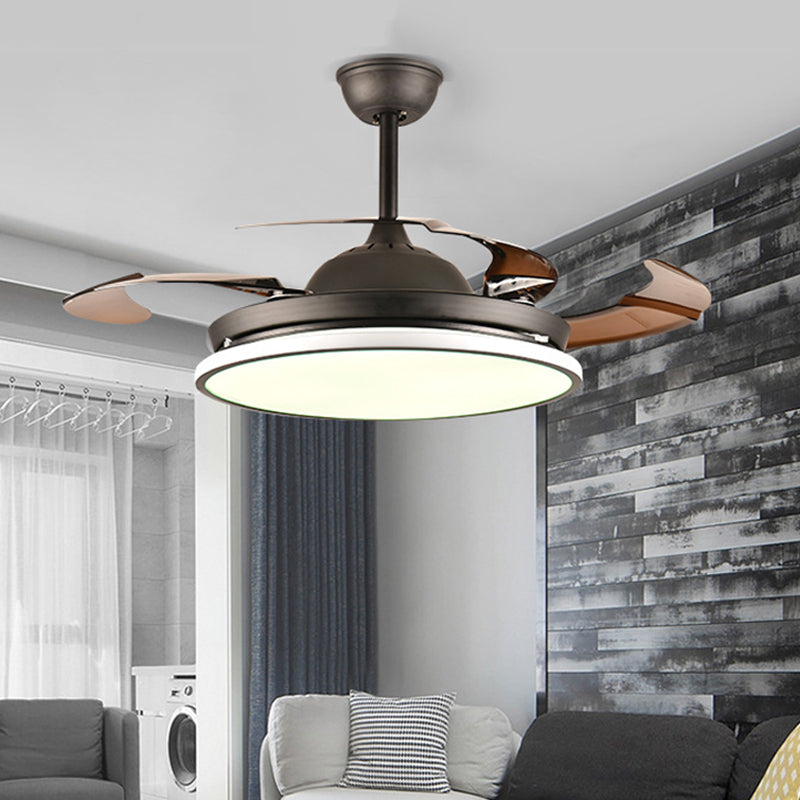 36 "/42" W Ring Acryl Ventilatorverlichting Hedendaagse LED Slaapkamer Semi -spoeling Montage plafondarmatuur in zwart, 4 bruine messen