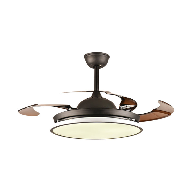 36 "/42" W Ring Acryl Ventilatorverlichting Hedendaagse LED Slaapkamer Semi -spoeling Montage plafondarmatuur in zwart, 4 bruine messen