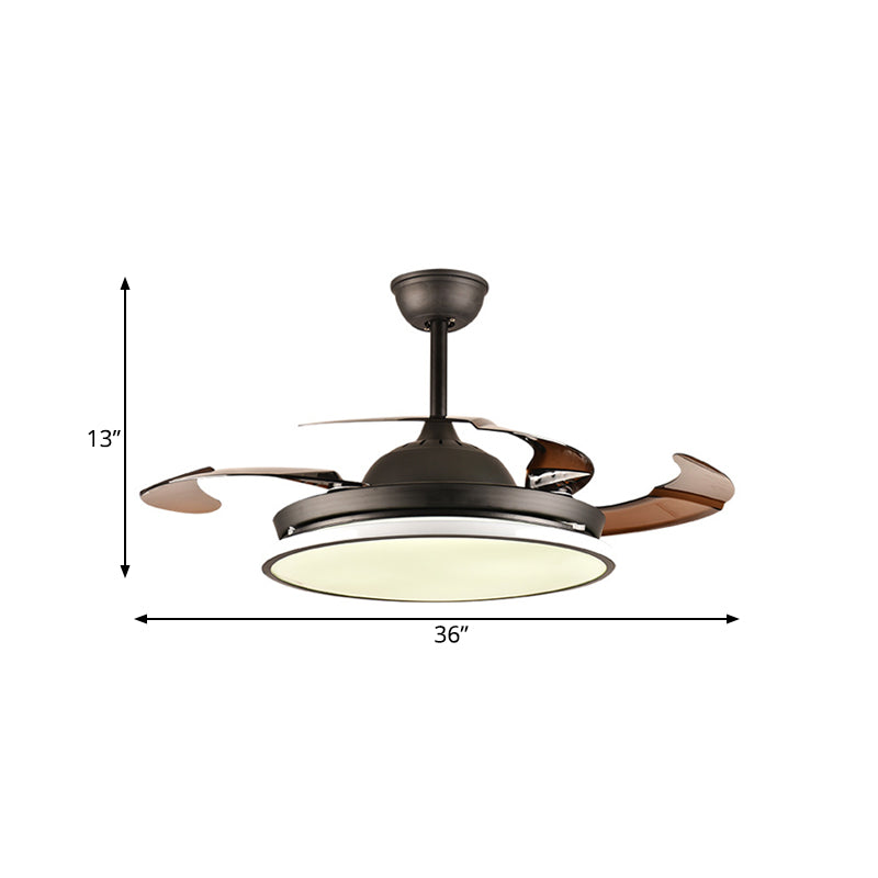 36 "/42" W Ring Acryl Ventilatorverlichting Hedendaagse LED Slaapkamer Semi -spoeling Montage plafondarmatuur in zwart, 4 bruine messen