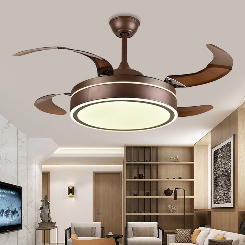 Koffiering plafondventilator licht minimalisme acryl led woonkamer semi montage verlichting met 4 bruine messen, 42 "breedte