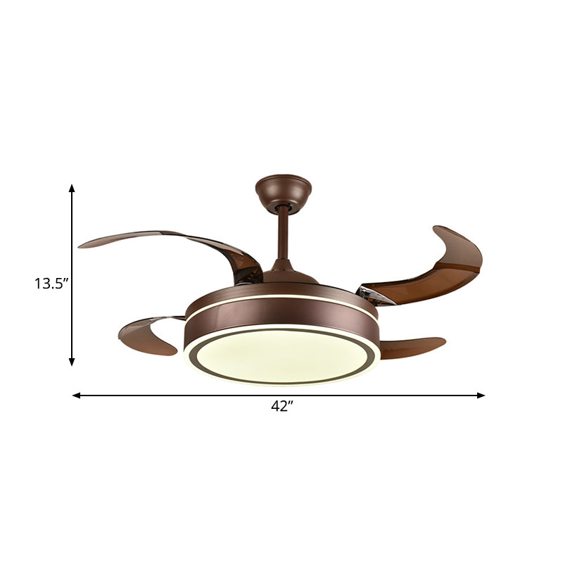Koffiering plafondventilator licht minimalisme acryl led woonkamer semi montage verlichting met 4 bruine messen, 42 "breedte