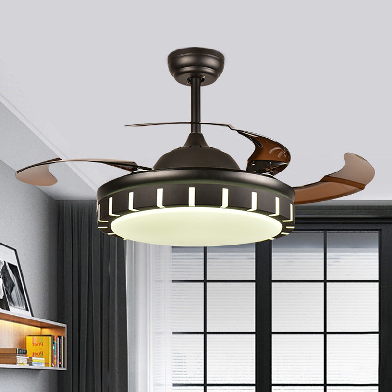 Metaal zwart hangventilator lichtcirkel led minimalistisch 4 bruine messen semi spoelbevestiging plafond armatuur met 4 bruine messen voor slaapkamer, 36 "/42" breedte