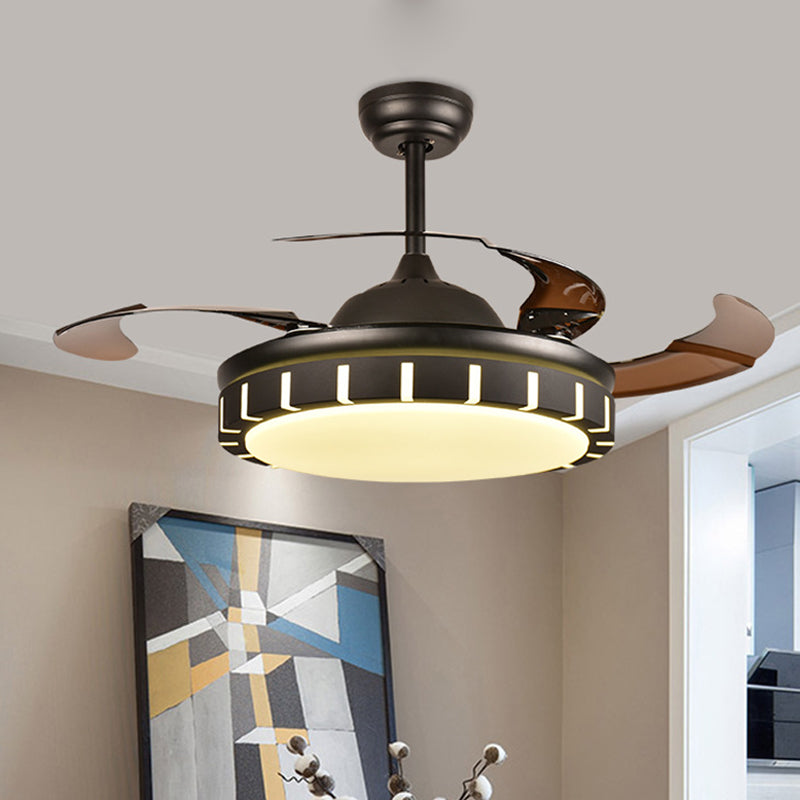 Metaal zwart hangventilator lichtcirkel led minimalistisch 4 bruine messen semi spoelbevestiging plafond armatuur met 4 bruine messen voor slaapkamer, 36 "/42" breedte