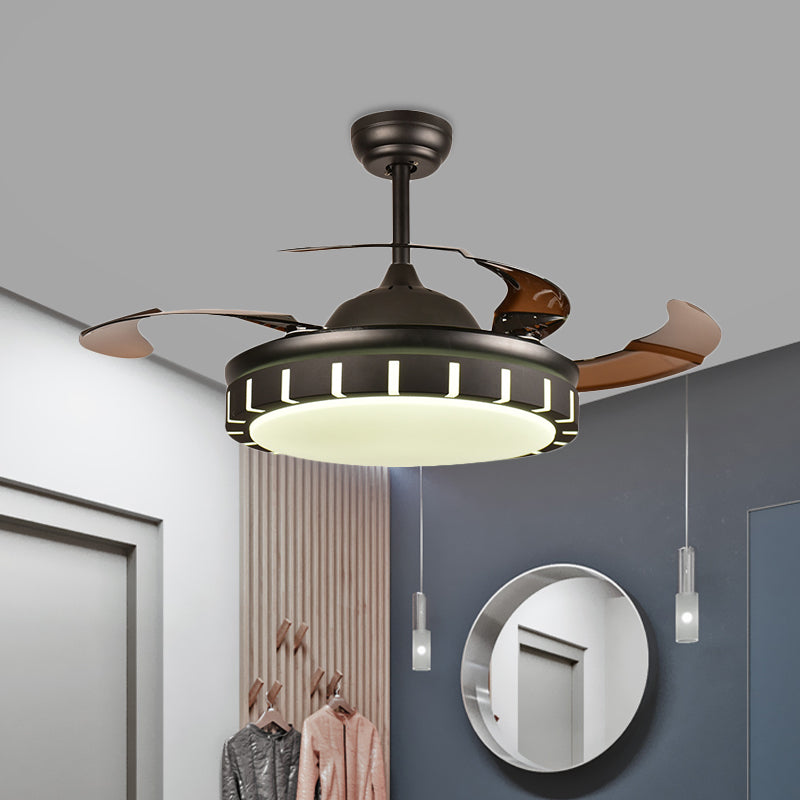 Metaal zwart hangventilator lichtcirkel led minimalistisch 4 bruine messen semi spoelbevestiging plafond armatuur met 4 bruine messen voor slaapkamer, 36 "/42" breedte