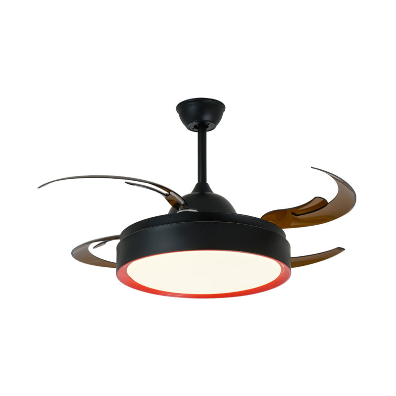 Eenvoud Ronde hanger ventilatorlamp 42 "W LED metalen semi -spoelplafondlicht in zwart voor slaapkamer, 4 bruine messen