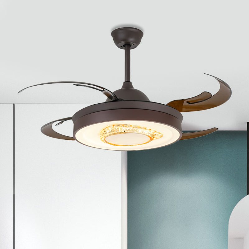 Acryl koffie hangende ventilatorverlichting cirkelvormige led 42 "W modernistische semi -spoelmontage lamp voor slaapkamer, 4 bruine messen