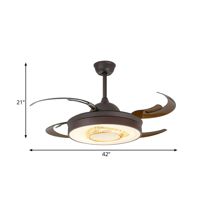 Acrylkaffee hängende Lüfterbeleuchtung kreisförmige LED 42 "W Modernist Semi Flush Mount Leuchte für Schlafzimmer, 4 braune Klingen