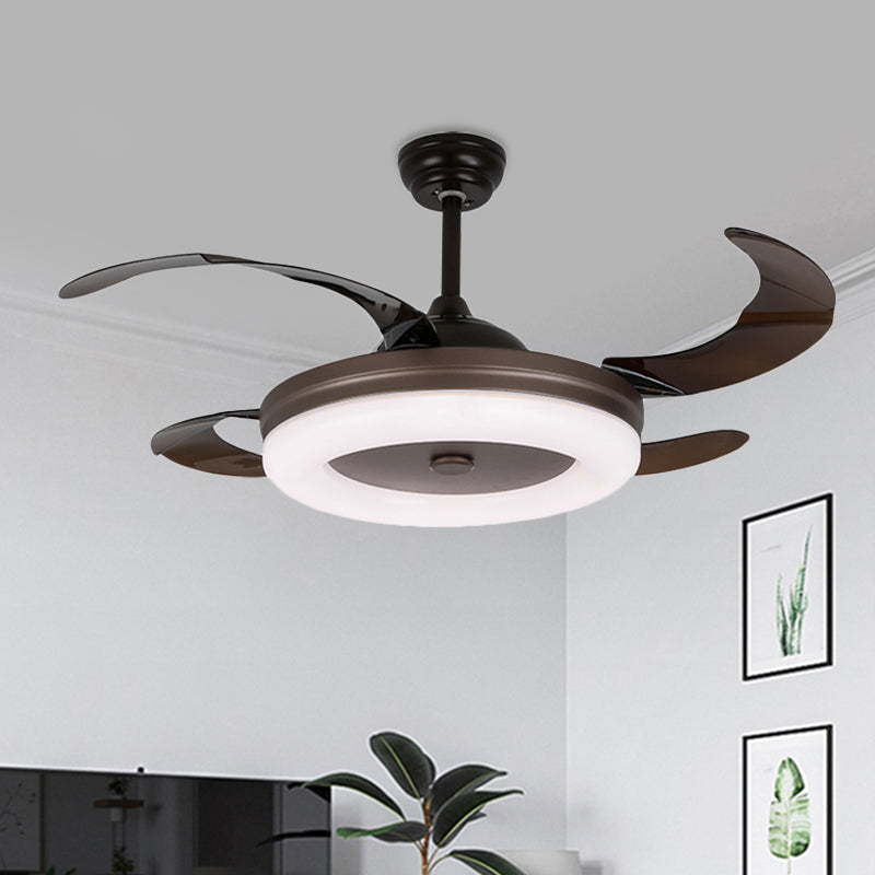 42 "W Simple Circle Pendant ventilator Licht Led metaal Semi -spoelmontage Verlichting in koffie met 4 messen, op afstand/muurregeling/afstandsbediening en muurregeling