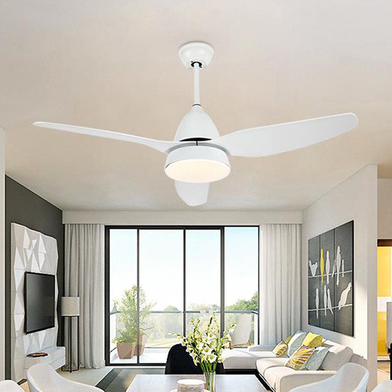 Luce da ventola a LED da 50 "W in stile moderno soggiorno semi-floscello Luce a soffitto con cerchio Acrilico in bianco in bianco, 3 lame