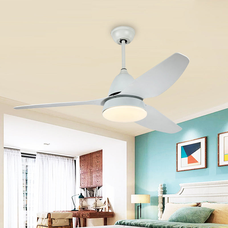 Luce da ventola a LED da 50 "W in stile moderno soggiorno semi-floscello Luce a soffitto con cerchio Acrilico in bianco in bianco, 3 lame