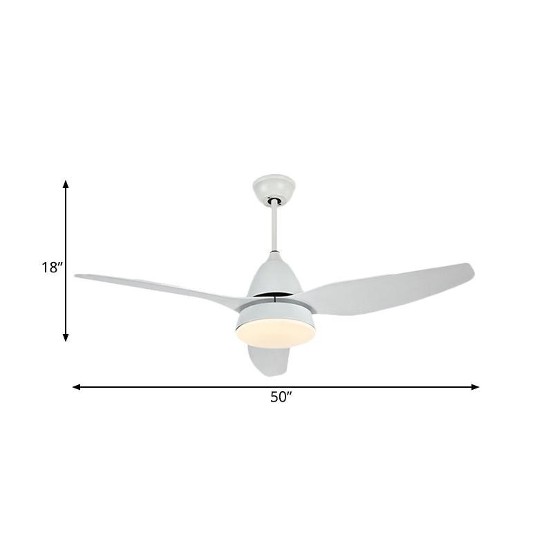 Luce da ventola a LED da 50 "W in stile moderno soggiorno semi-floscello Luce a soffitto con cerchio Acrilico in bianco in bianco, 3 lame