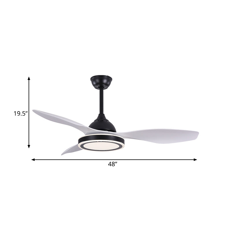 48 "breites LED -Kreisendeckenventilator Leuchte moderne schwarze Acryl -Halbflush -Halterung für Wohnzimmer, 3 Klingen