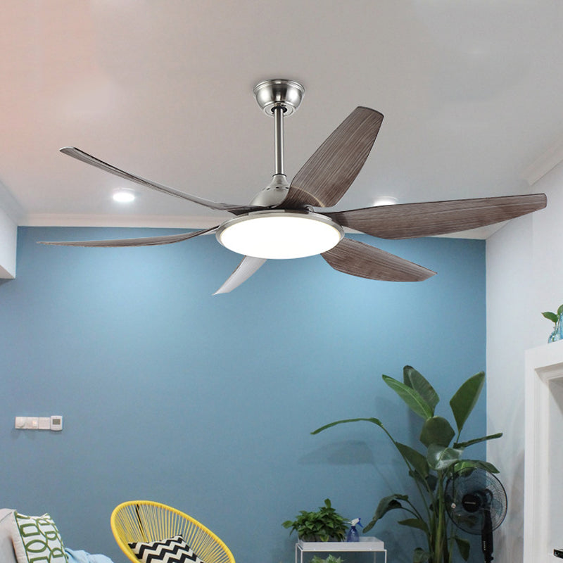 Circle Metal Hangende ventilatorlamp Hedendaagse LED LEDE ROOP SEMI SEMI VOILIG PLIFT LIMMTER IN NICHTE MET 6 BLADES, 55,5 "Breedte