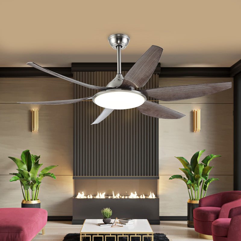 Circle Metal Hangende ventilatorlamp Hedendaagse LED LEDE ROOP SEMI SEMI VOILIG PLIFT LIMMTER IN NICHTE MET 6 BLADES, 55,5 "Breedte