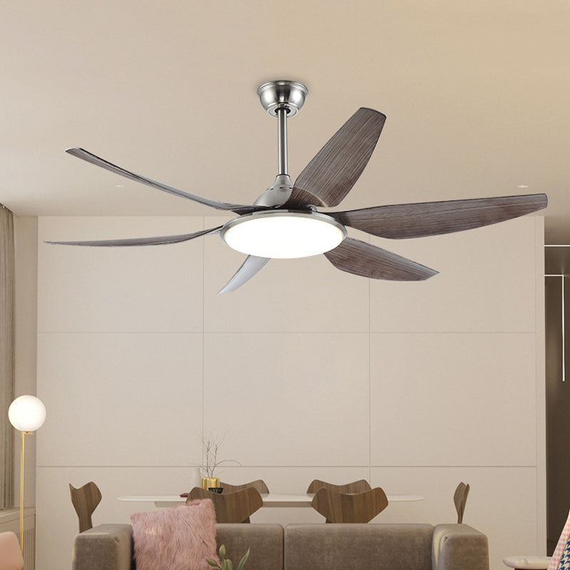 Circle Metal Hanging Lüfter Lampe zeitgenössische LED -Wohnzimmer halb Flush Deckenleuchte in Nickle mit 6 Klingen, 55,5 "Breite