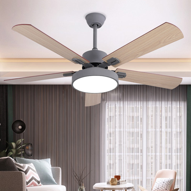 Kreis Schlafzimmer Deckenventilator Beleuchtung Modernismus Metall LED Grau/Weiß Semi Flush Mount Leuchte mit 5 Holzblättern, 52 "Breite