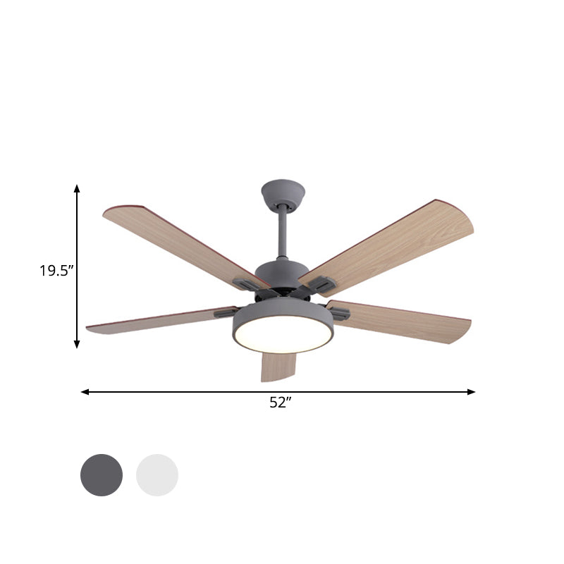 Kreis Schlafzimmer Deckenventilator Beleuchtung Modernismus Metall LED Grau/Weiß Semi Flush Mount Leuchte mit 5 Holzblättern, 52 "Breite