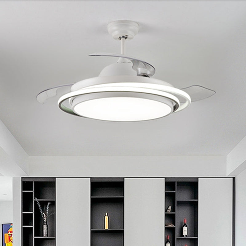 36 "/42" brede LED Semi Flush Lighting Minimalistische woonkamer 3 Messen plafondventilator Lamp met cirkel acrylschaduw in wit, afstandsbediening