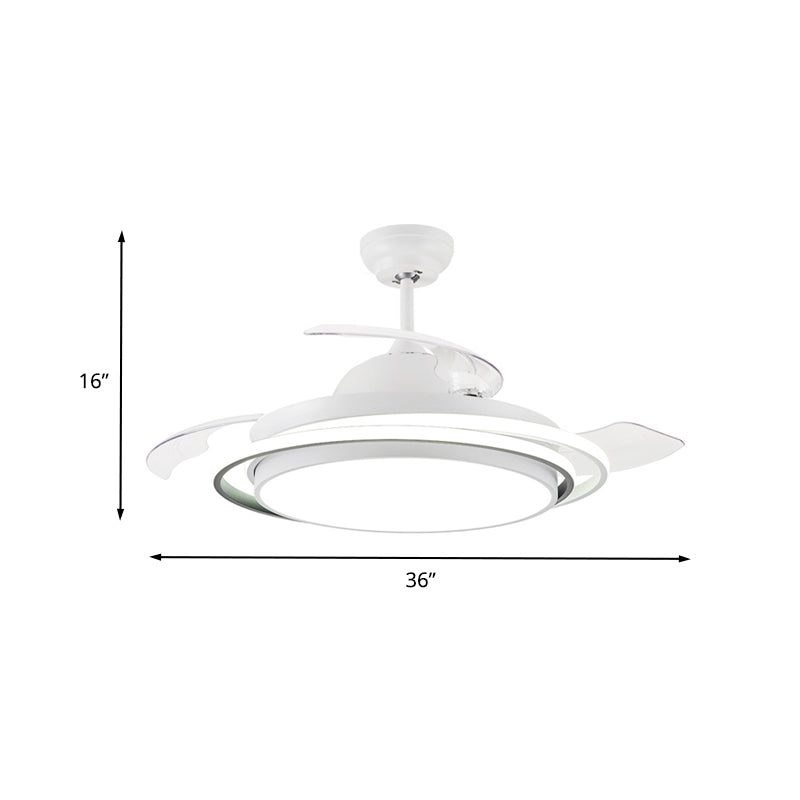 36 "/42" brede LED Semi Flush Lighting Minimalistische woonkamer 3 Messen plafondventilator Lamp met cirkel acrylschaduw in wit, afstandsbediening