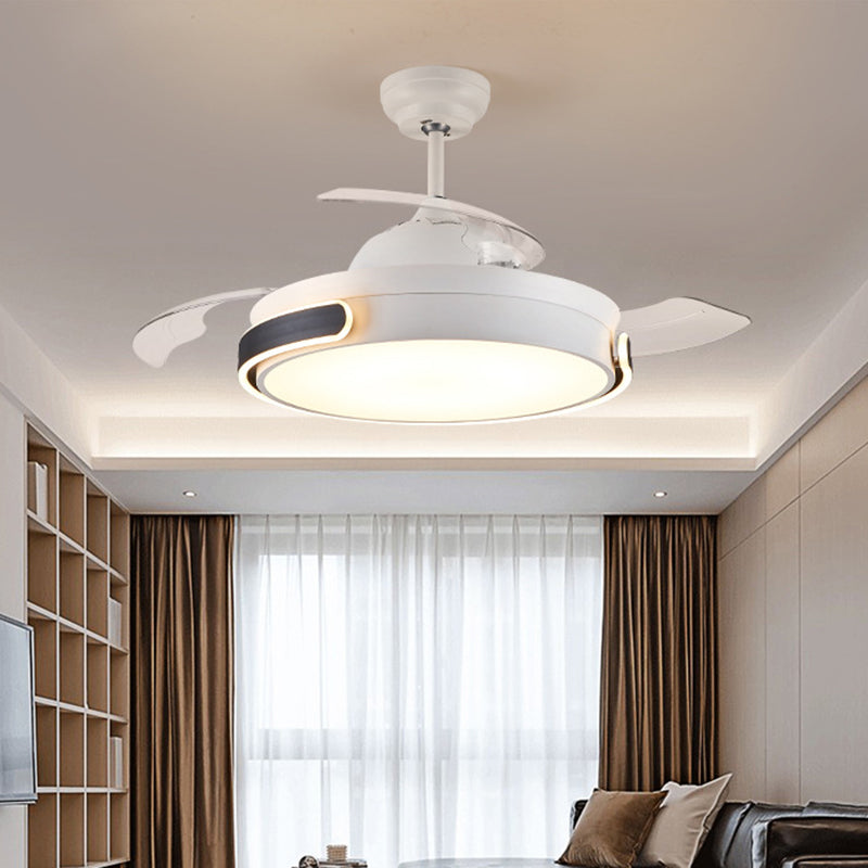 Acryl -trommel 3 Blades hanger ventilator licht Moderne woonkamer LED Semi Flush Mount Lamp in wit met afstandsbediening, 36 "/42" breed