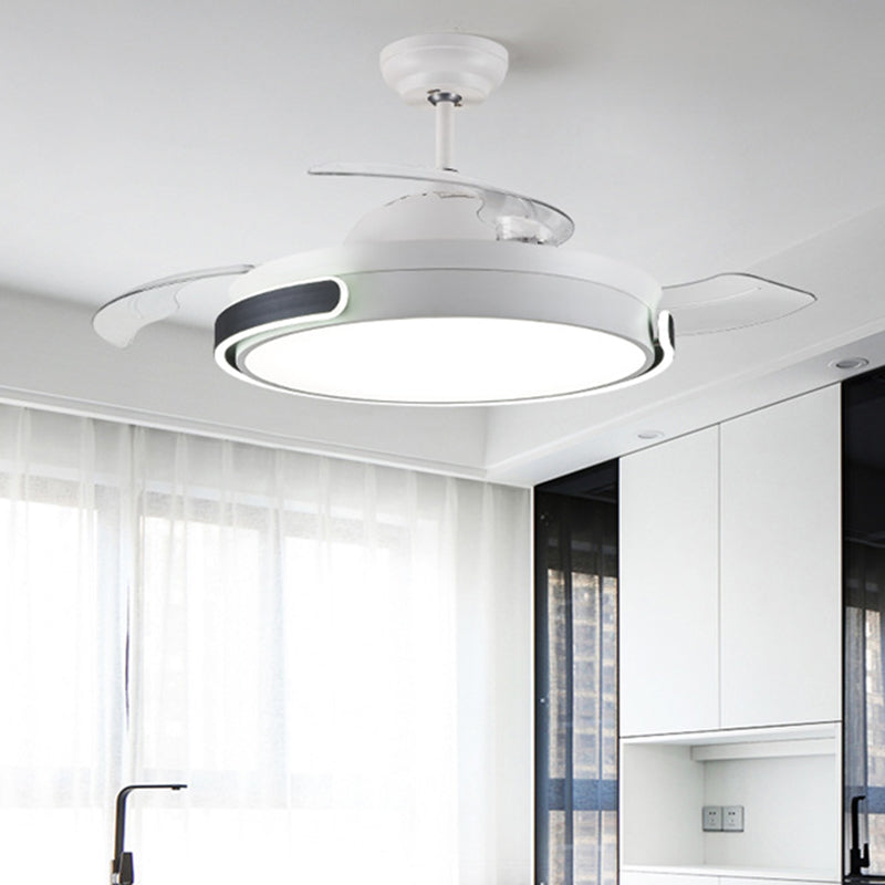 Acryl -trommel 3 Blades hanger ventilator licht Moderne woonkamer LED Semi Flush Mount Lamp in wit met afstandsbediening, 36 "/42" breed