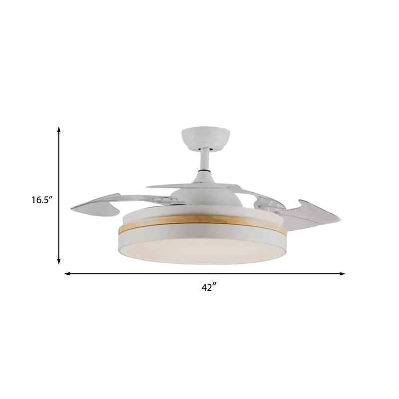 42 "W Acryl weiße Deckenlüfter Leichtkreis LED Minimalist Semi Flushmount mit 4 klaren Klingen für Wohnzimmer