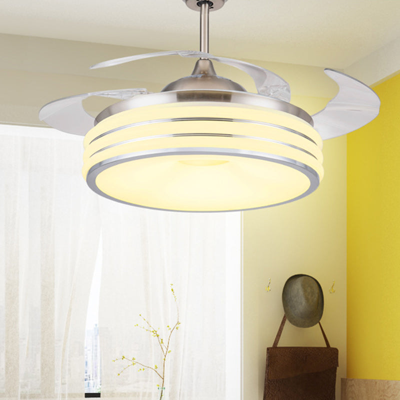 Zwart/zilveren trommel Semi Flush Light Modern Metallic Living Room 42 "W LED PLIFILS HANDERENDE VIER LAMP MET WALL/DEELLIENINGEN, 4 BLADES