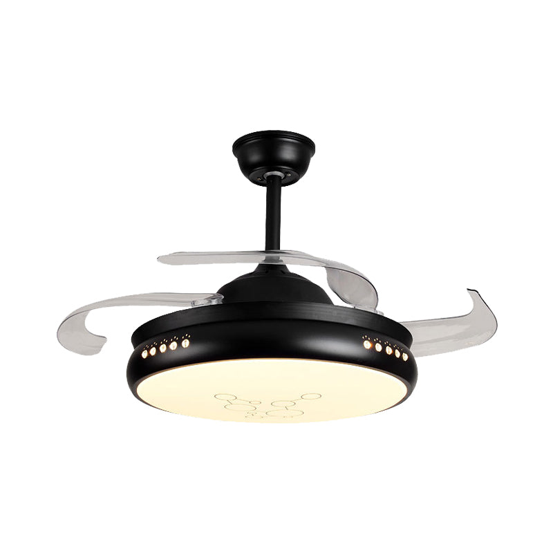 42 "brede LED Round Semi Flush Mount Simple Black/White Finish Metal 3 Clear Blades Hangende ventilatorlicht met acryltint