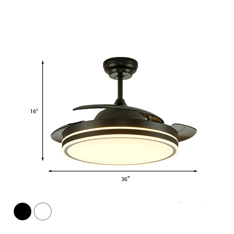 Hedendaagse cirkelvormige plafondventilatorlamp Acryl 36 "/42" brede LED Semi Flush Mount Light in wit/zwart met 3 bladen, afstandsbediening