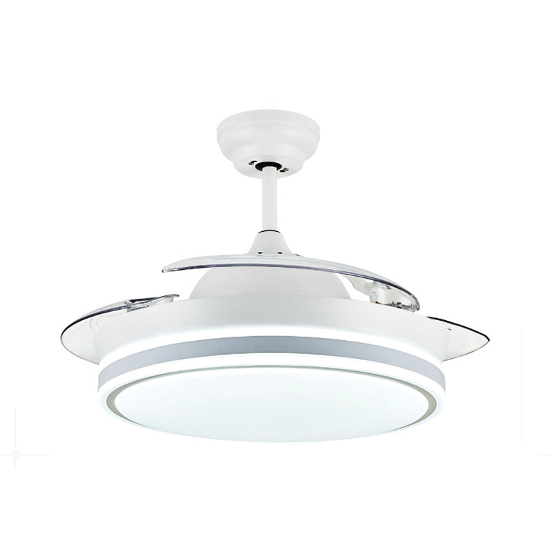 Hedendaagse cirkelvormige plafondventilatorlamp Acryl 36 "/42" brede LED Semi Flush Mount Light in wit/zwart met 3 bladen, afstandsbediening