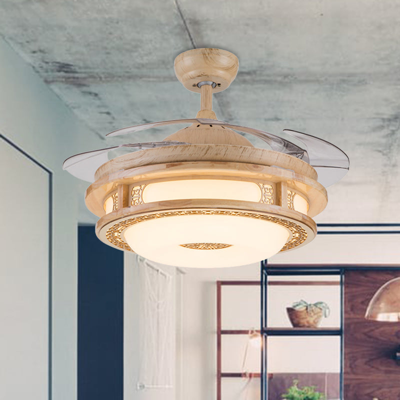 42 "Breitrahmen Semi Flush Leuchte Moderne Beige Wood 4 Klingen hängende Anhängerlüftellampe für das Restaurant